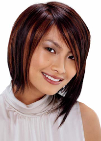 Model wearing a layered bob haircut